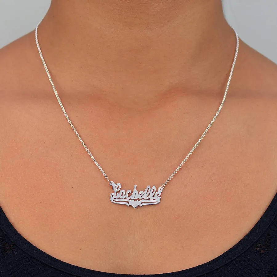 Personalized Small Nameplate Necklace - Lower Tails and Heart