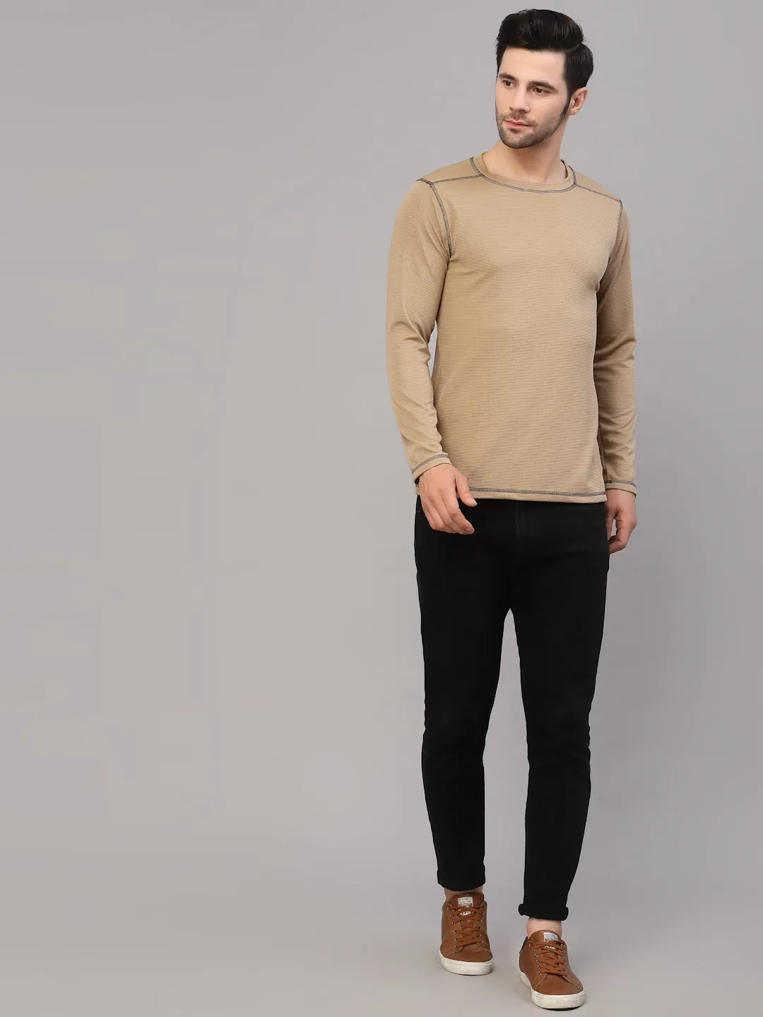 Poly Corduroy Round Neck T-Shirt