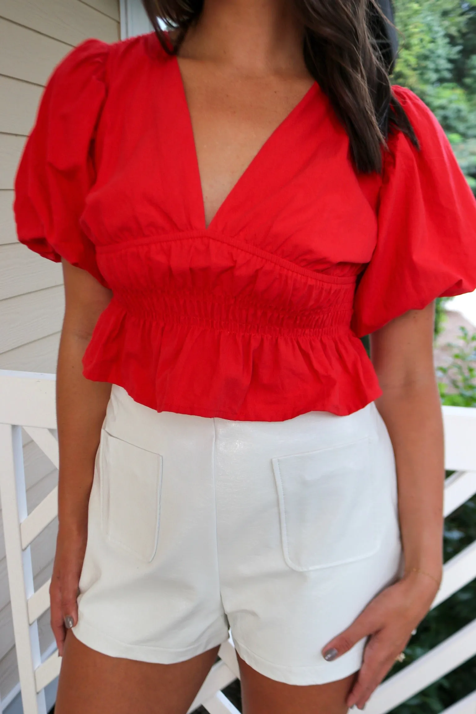 Red Bubble Sleeve Top