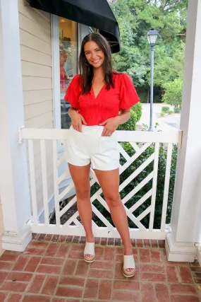 Red Bubble Sleeve Top