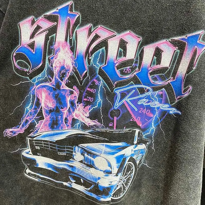 'Street Racer' Graphic Print Washed T-Shirt