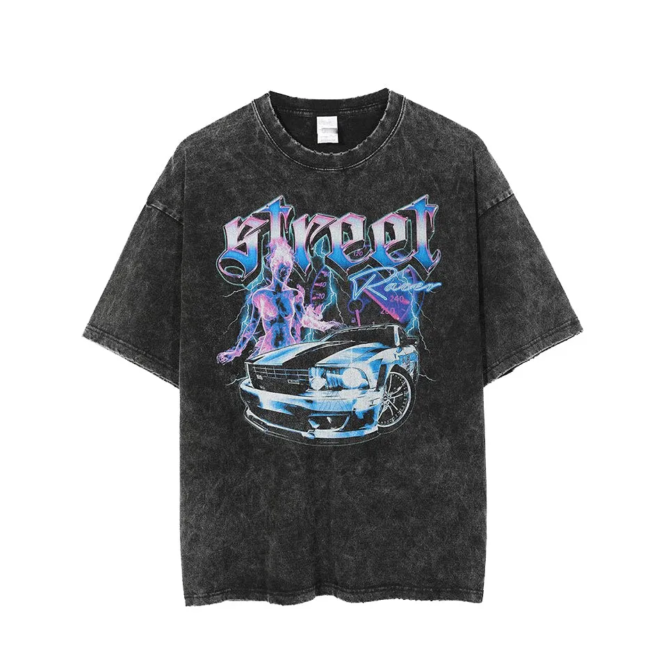 'Street Racer' Graphic Print Washed T-Shirt