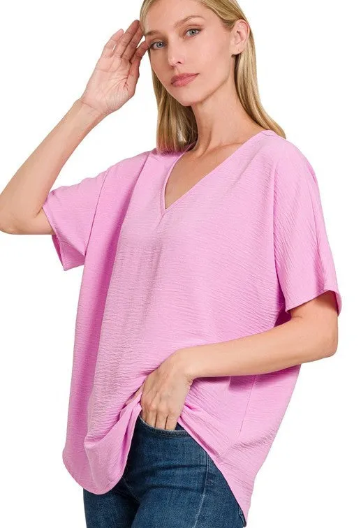 Textured V-Neck Dolman Top