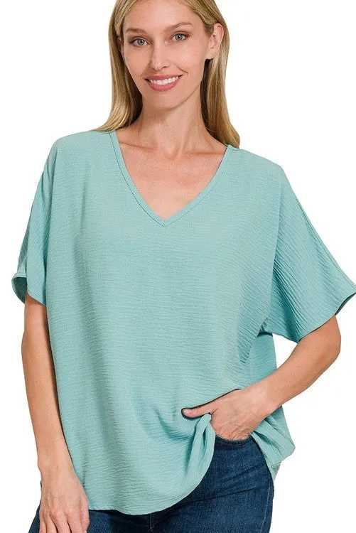 Textured V-Neck Dolman Top