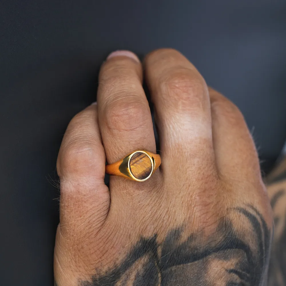 Tigers Eye Signet Ring - Gold