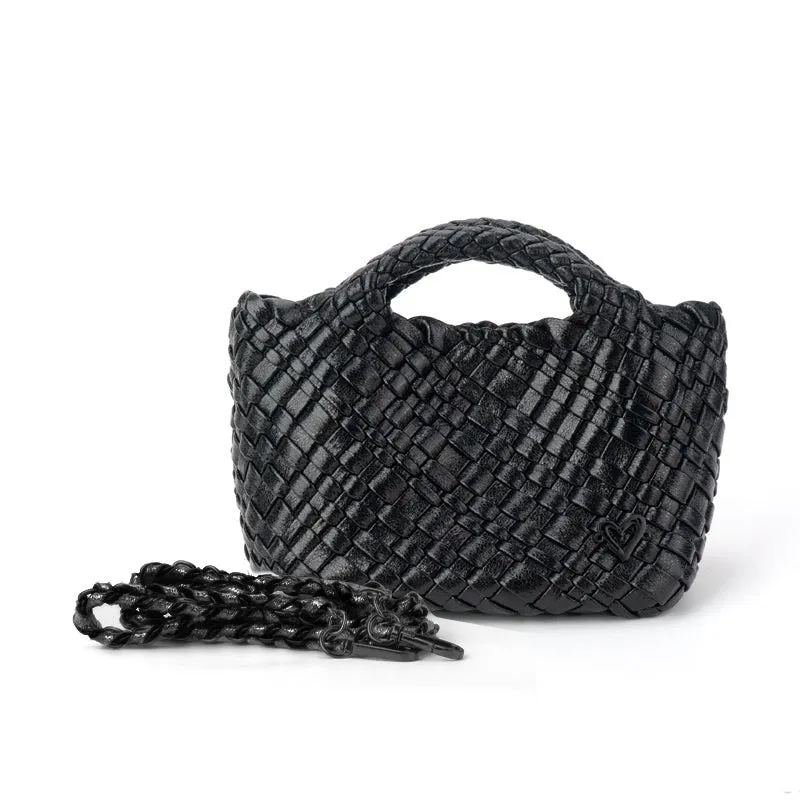 Tiny Mini Woven Tote - Metallic Black