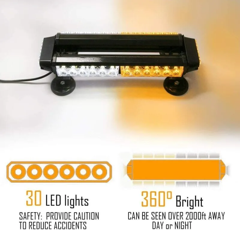 VMAXElite™ Rooftop Strobe Light Bar: LED Amber/White,Magnetic Flashing Warning Hazard, Traffic Advisor