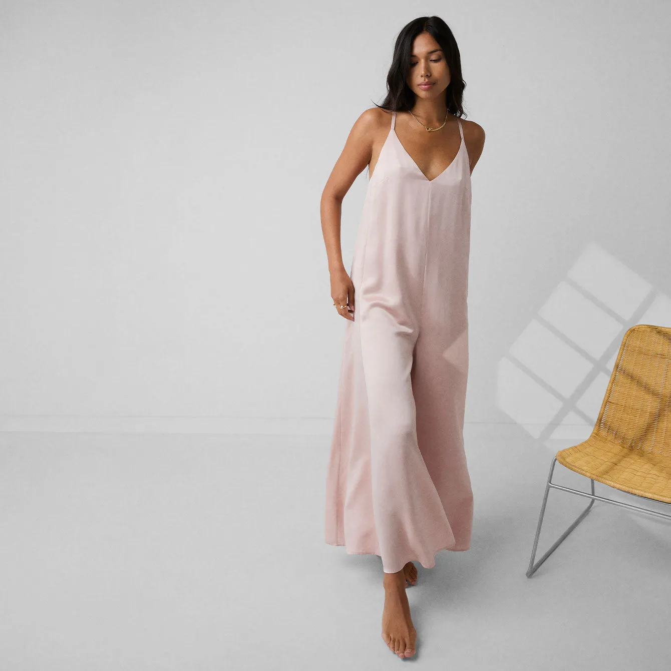 Washable Silk Elastic Strap Jumpsuit