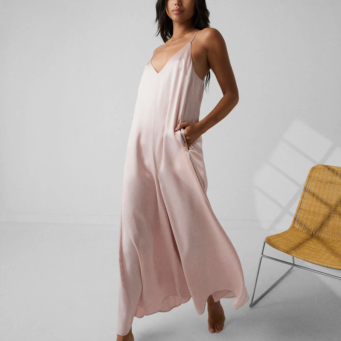 Washable Silk Elastic Strap Jumpsuit