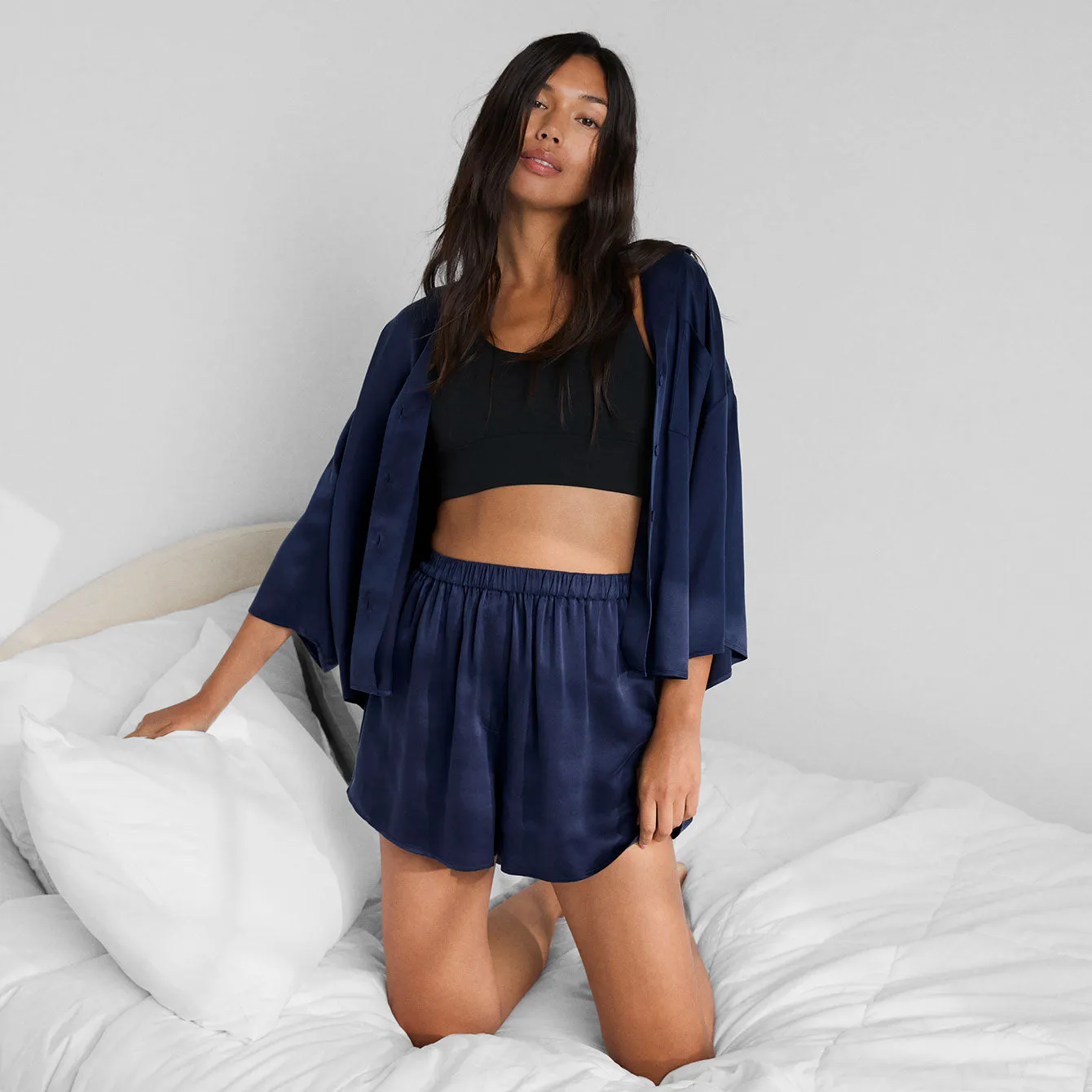 Washable Silk Relaxed Button Up Short Set