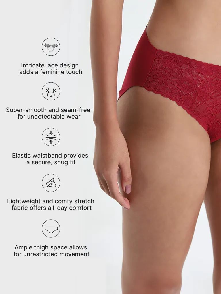 Wunderlove Red Lace Design Invisible Seamfree Brief